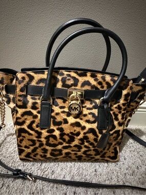 Michael Kors Leopard Hamilton Calf Hair Purse